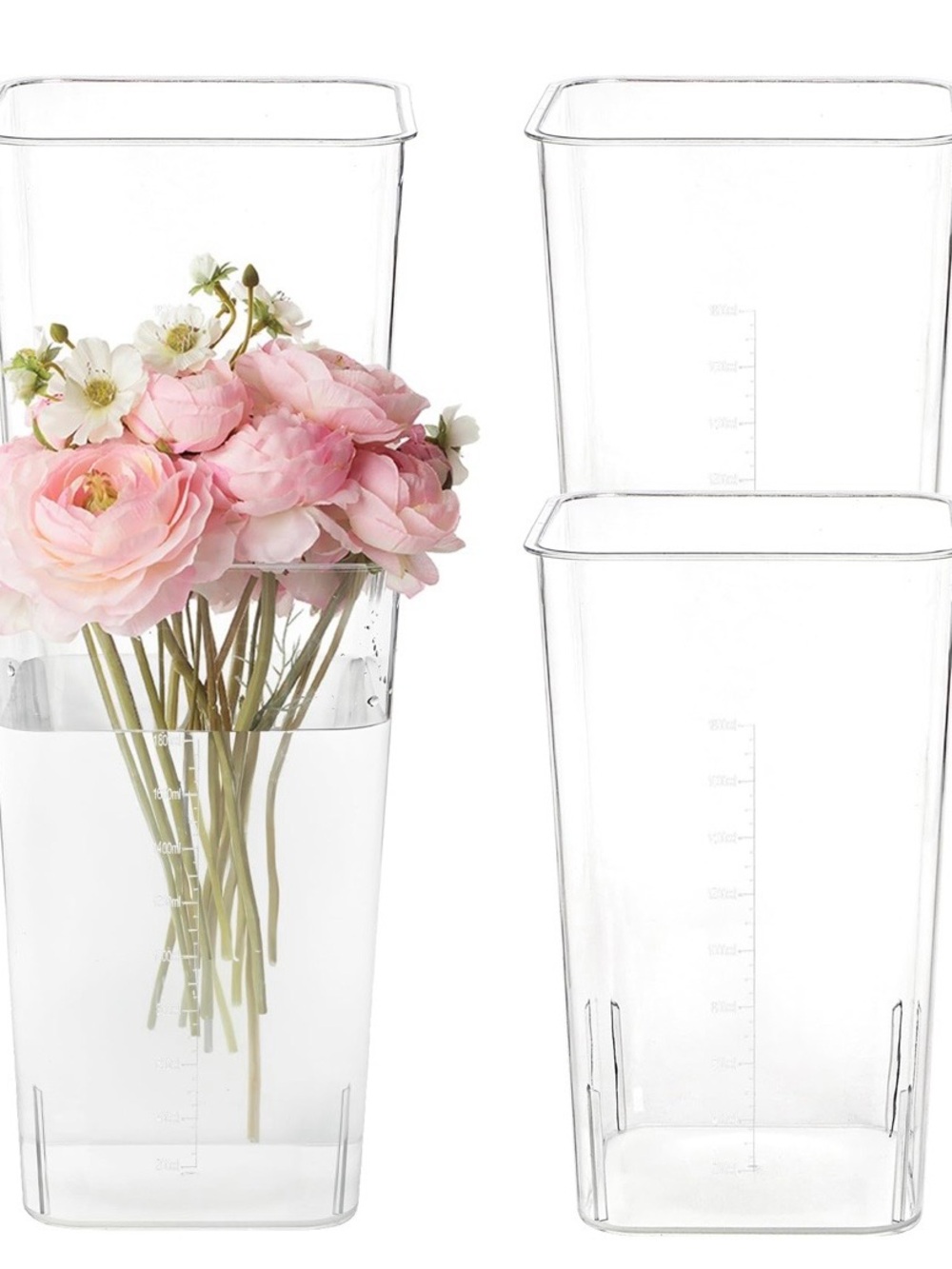 LARGE CLEAR Acrylic Flower Vases HOME OFFICE DECOR (5.4x5.4x8.7”) 4-Pack
